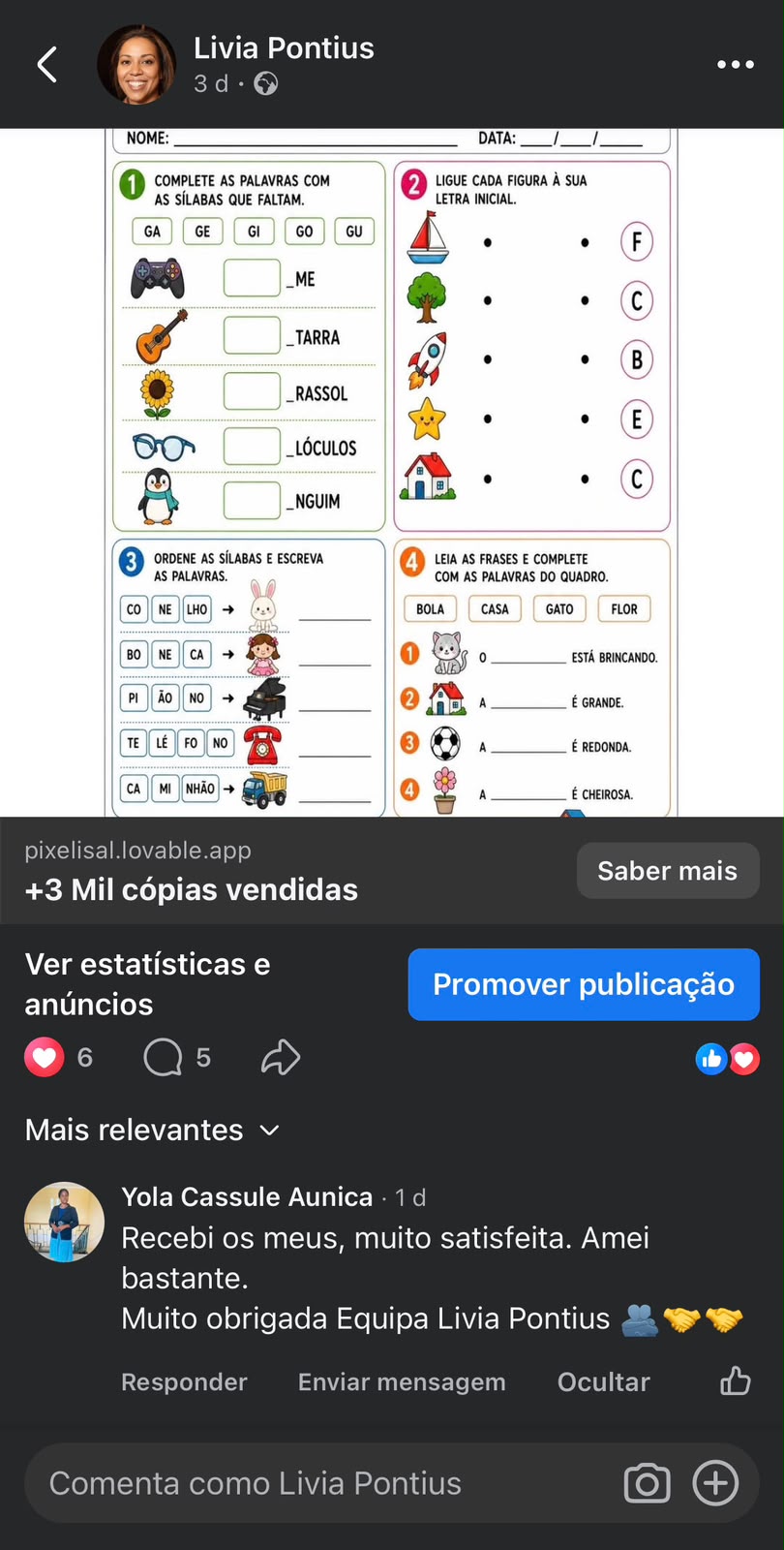 Prova social — depoimento de cliente no WhatsApp