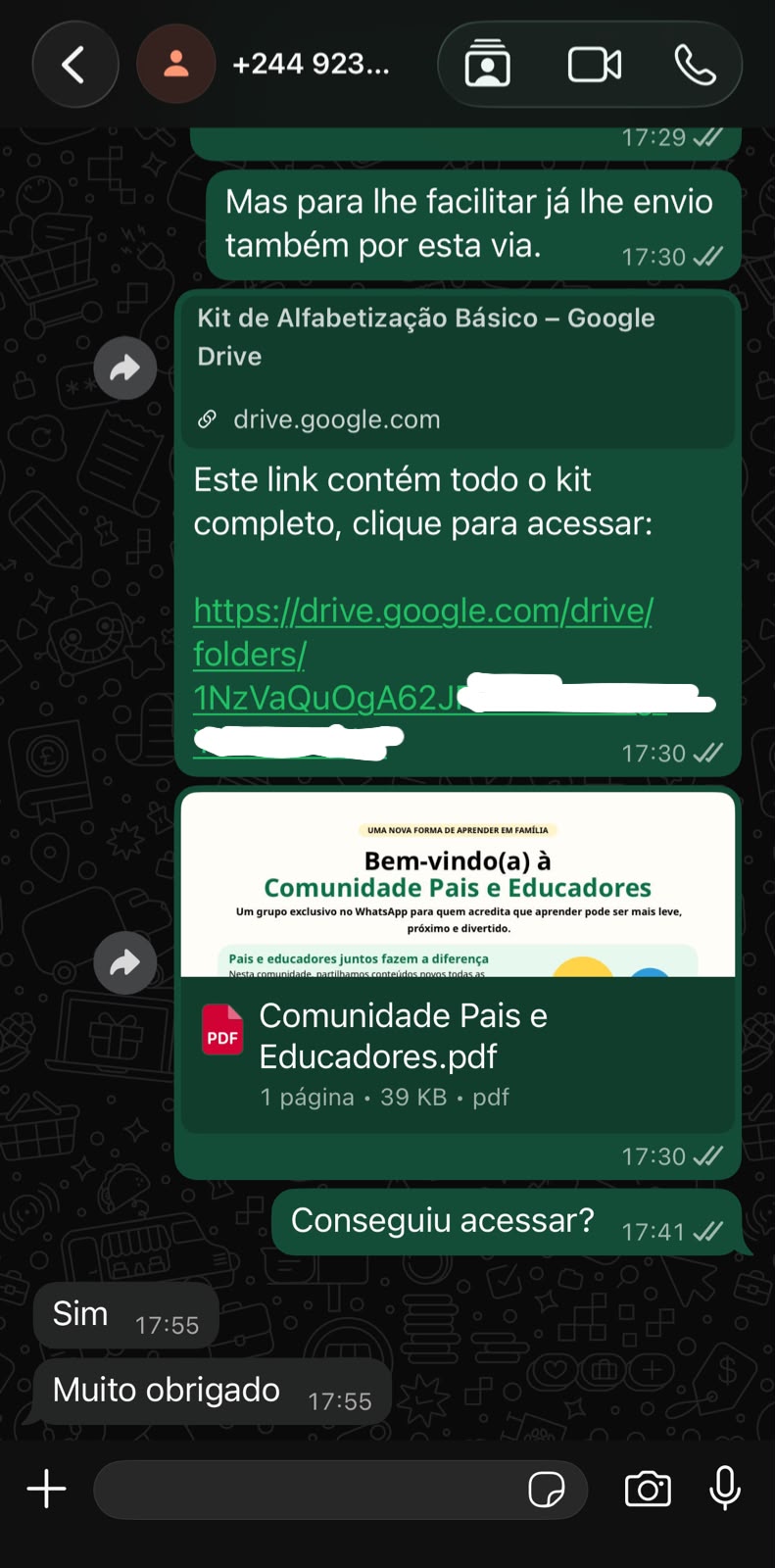 Prova social — depoimento de cliente no WhatsApp