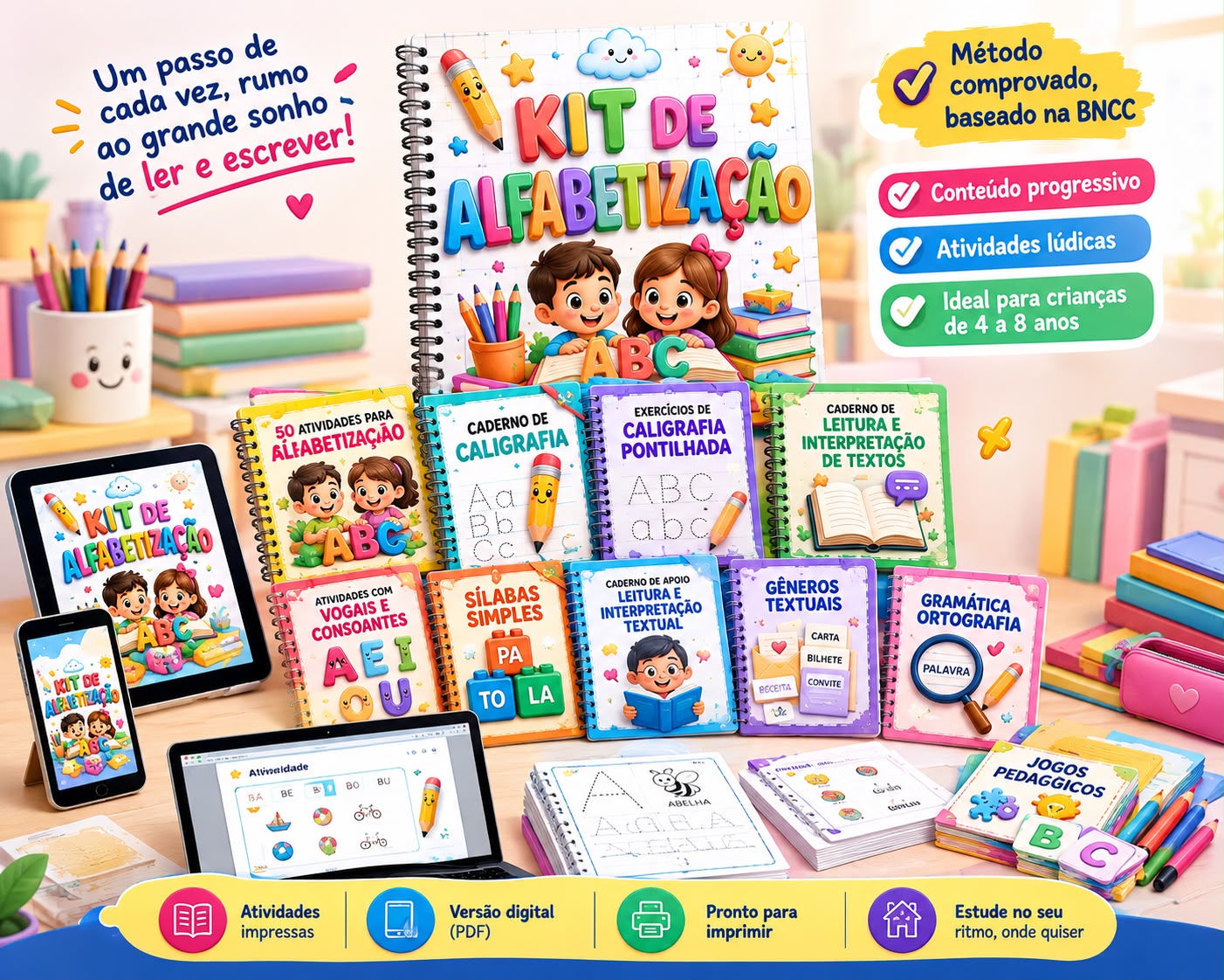 Kit completo de alfabetização pedagógica com mais de 3.000 atividades