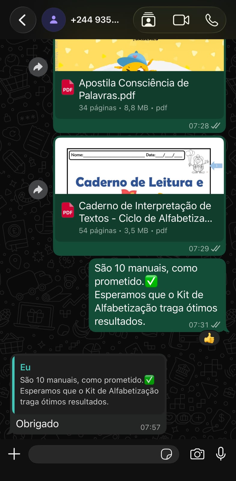 Prova social — depoimento de cliente no WhatsApp