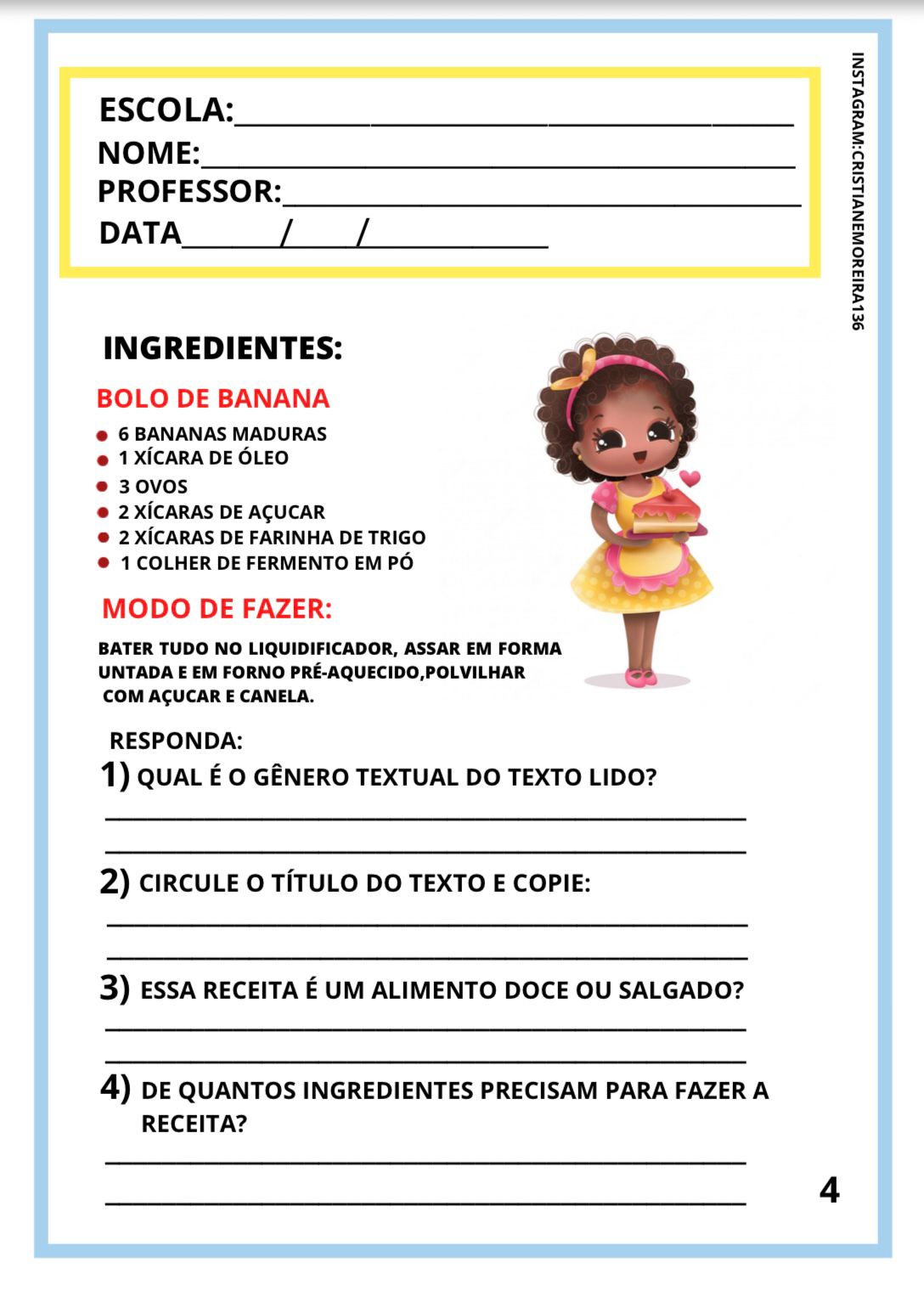 Exemplo de atividade de alfabetização para imprimir