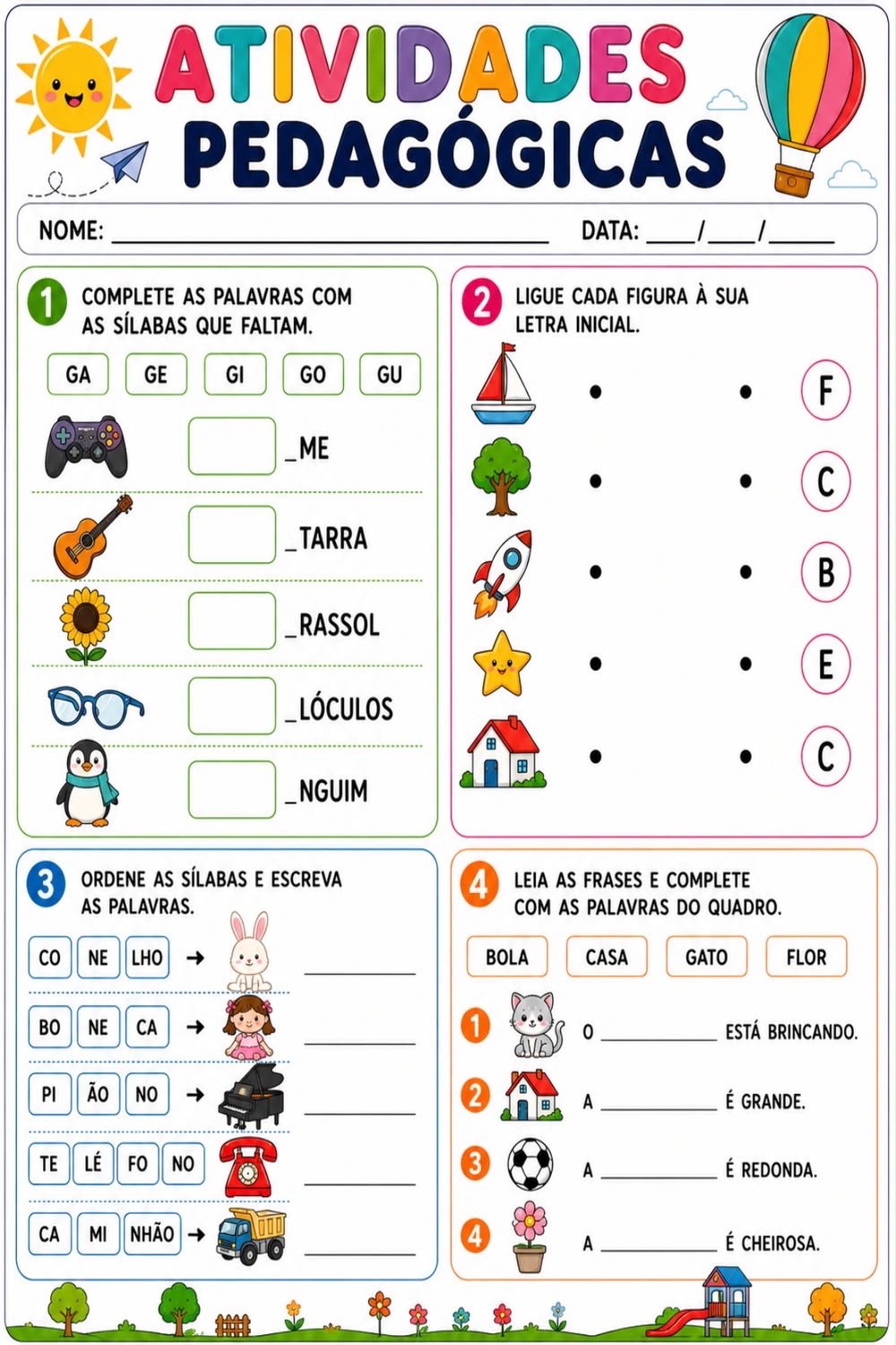 Exemplo de atividade de alfabetização para imprimir