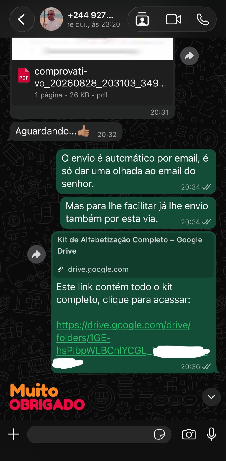 Prova social — depoimento de cliente no WhatsApp