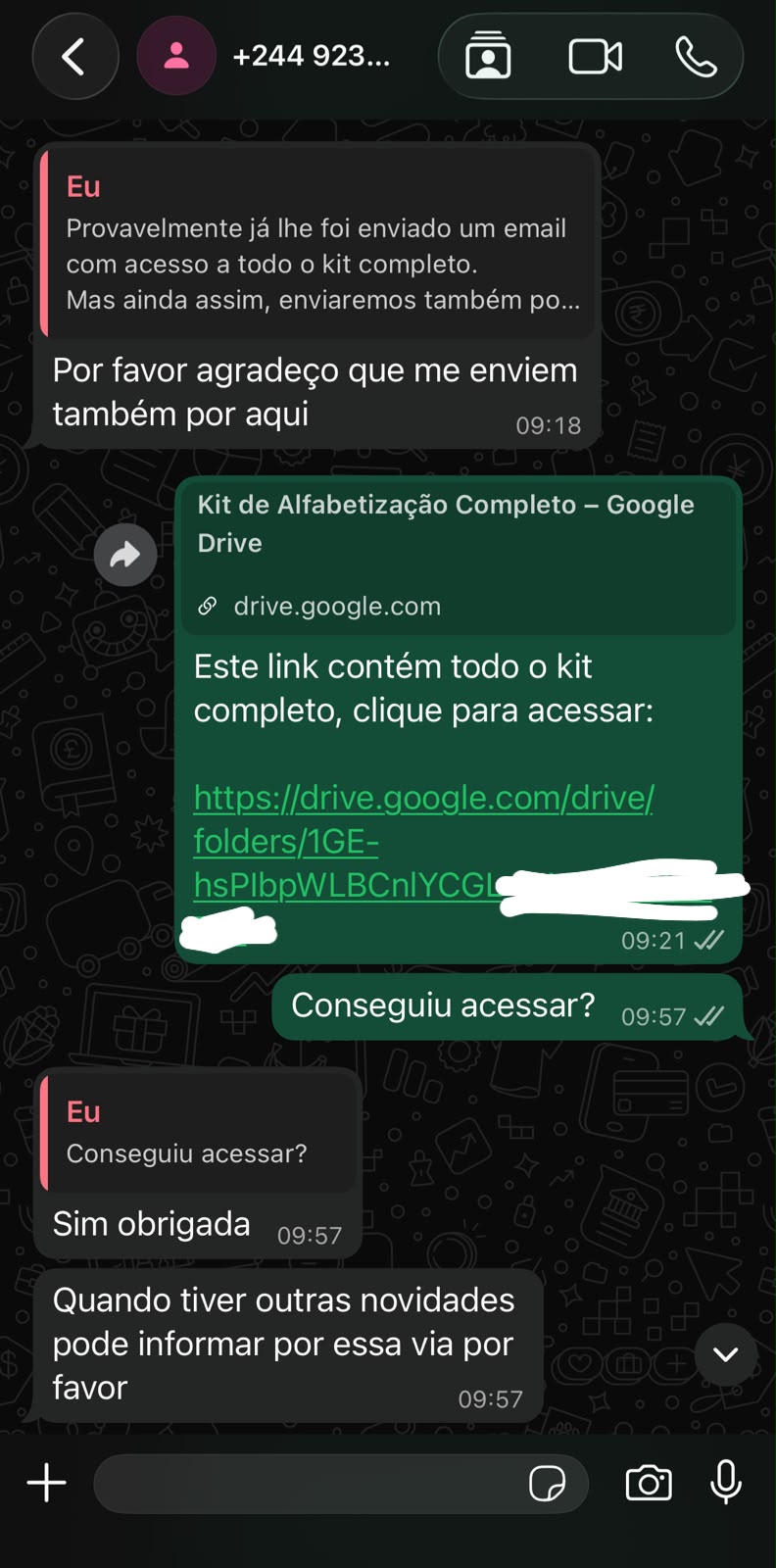 Prova social — depoimento de cliente no WhatsApp