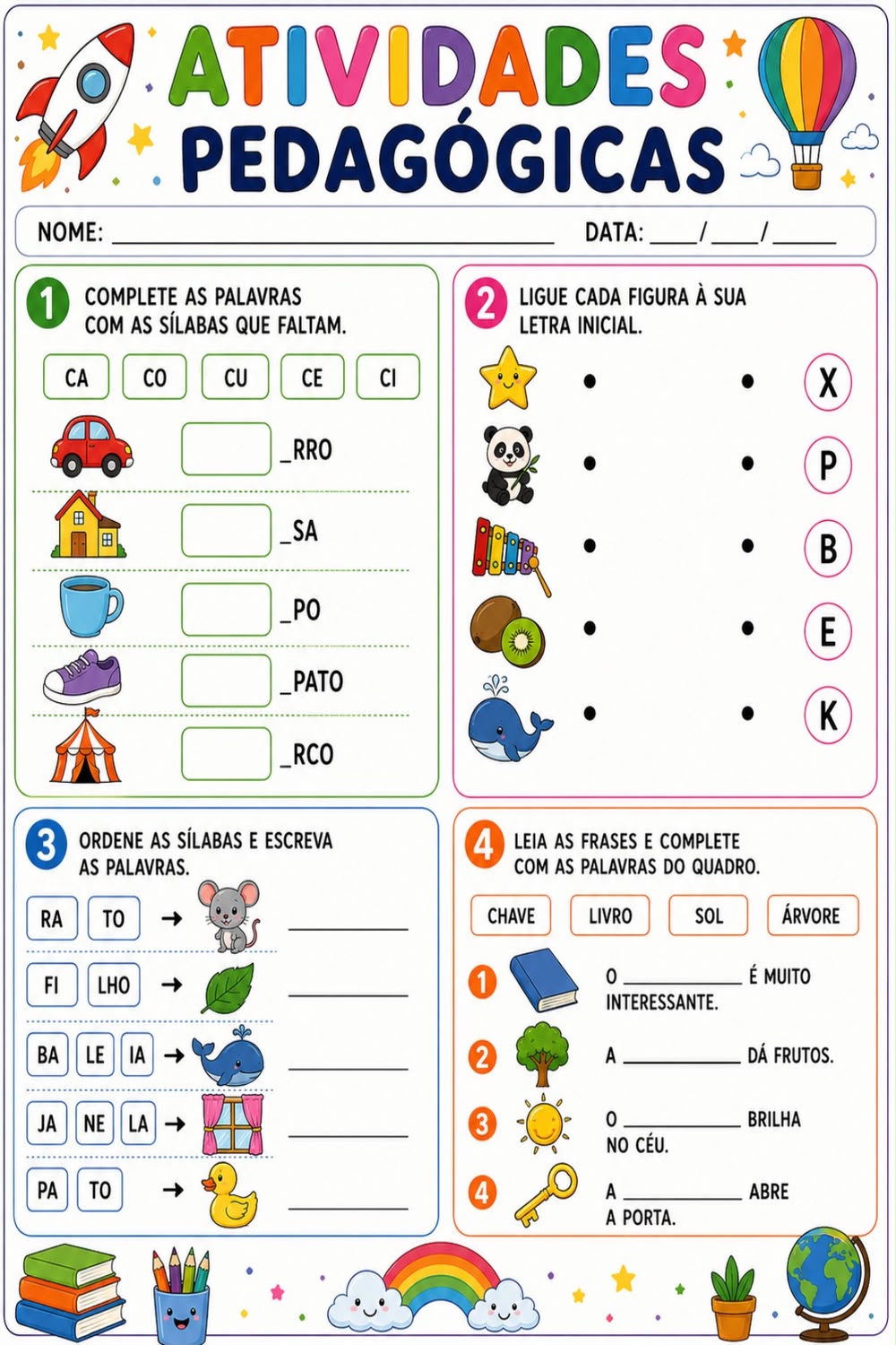 Exemplo de atividade de alfabetização para imprimir