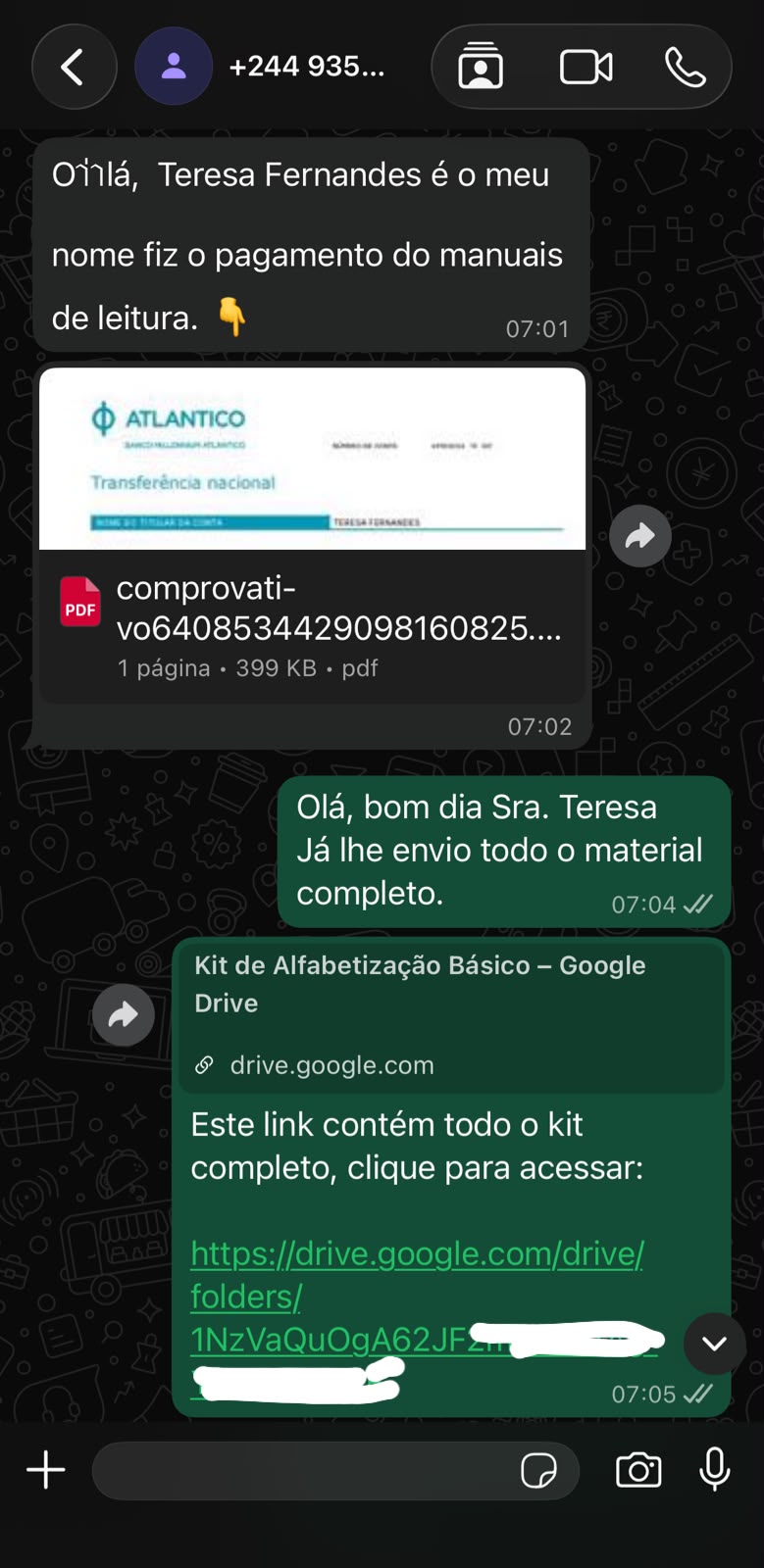 Prova social — depoimento de cliente no WhatsApp
