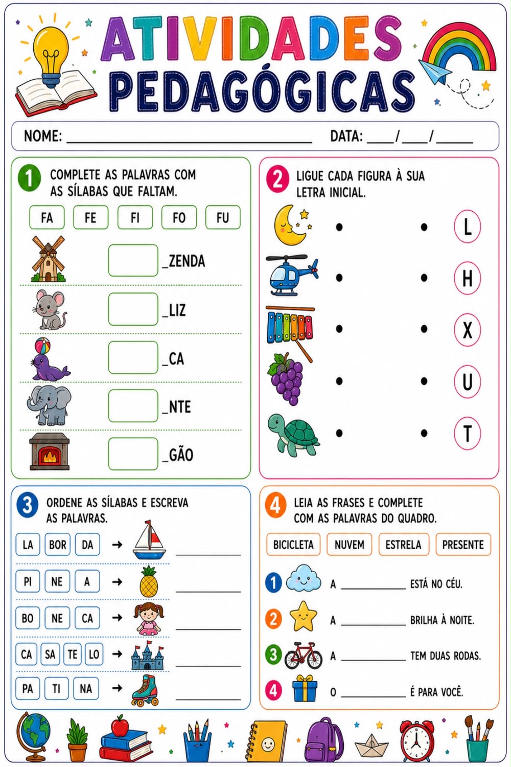 Exemplo de atividade de alfabetização para imprimir
