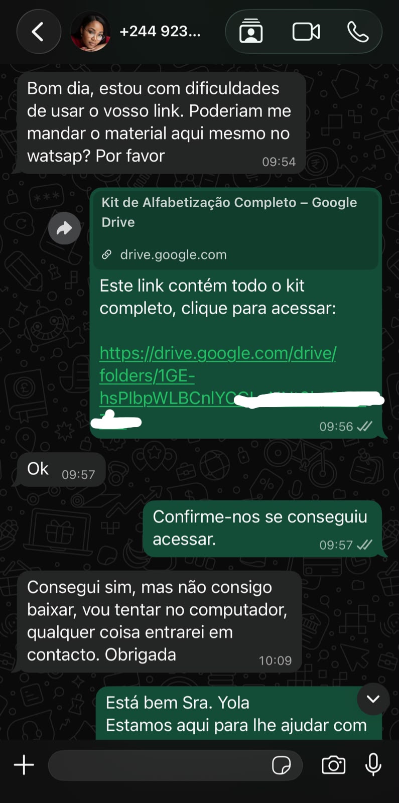 Depoimento de cliente no WhatsApp