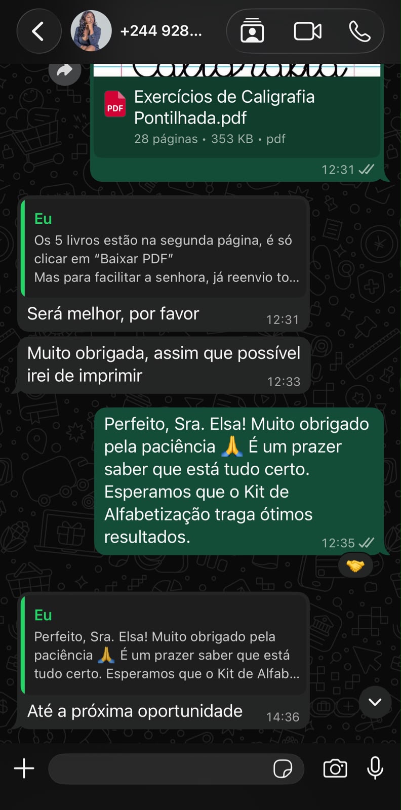 Prova social — depoimento de cliente no WhatsApp