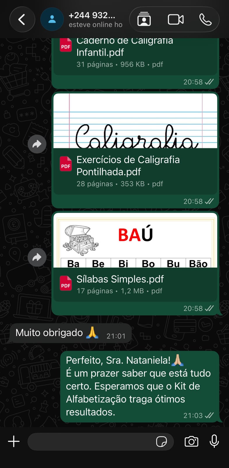 Prova social — depoimento de cliente no WhatsApp